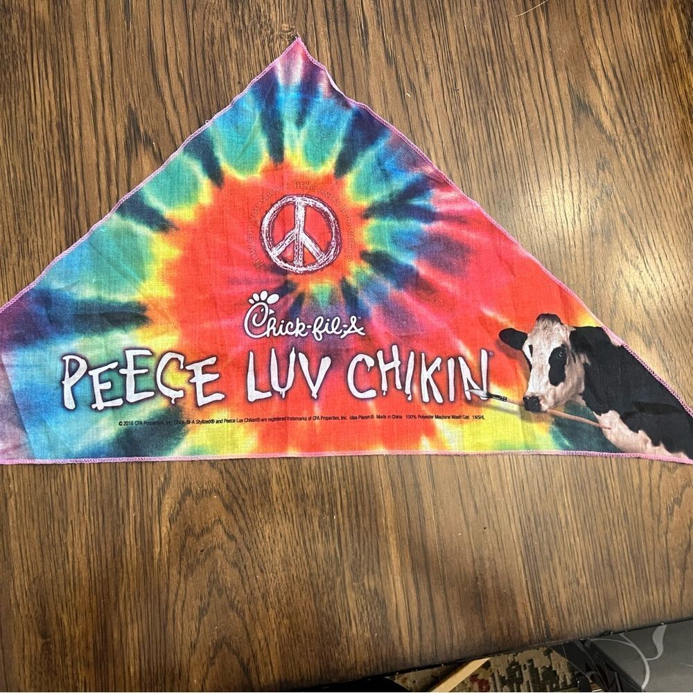 Chick Fill-A tiedye bandanna. Peece Luv Chikin cow. Dog bandanna.